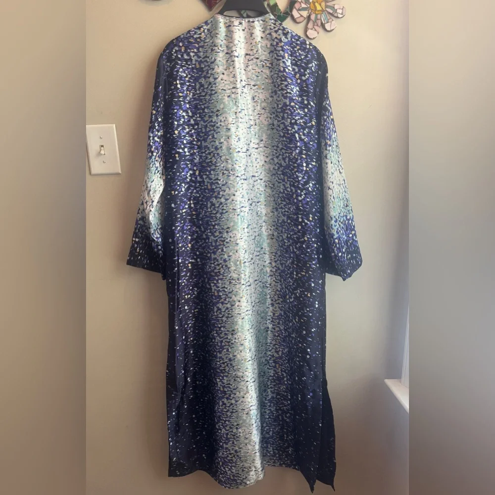 Oscar‎ de la Renta Pink Label Blue White Zip Nightgown Robe Size Large